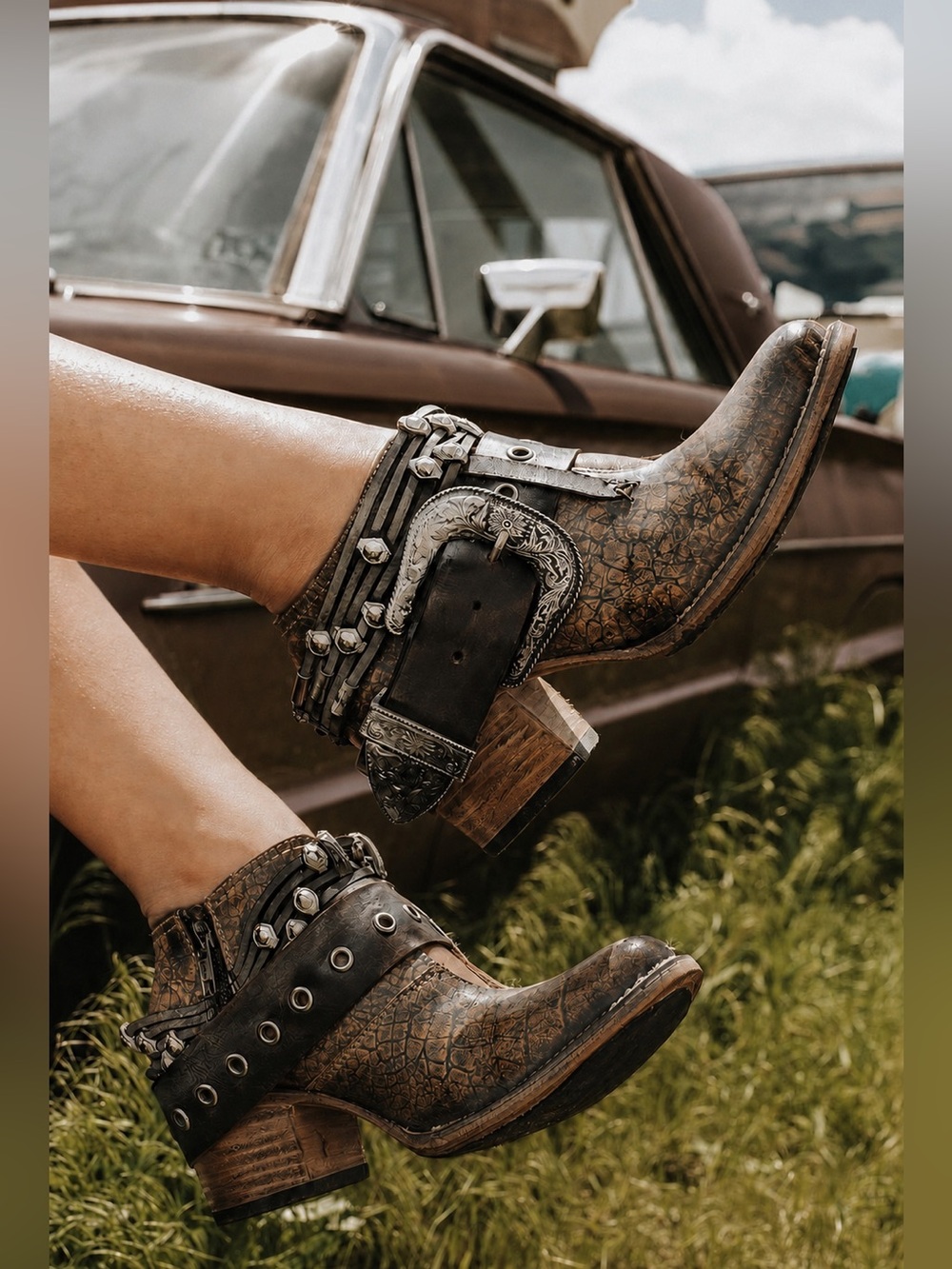 SOLD OUT Freebird Saloon Bronze Multi Leather Booties Size 7 NIB